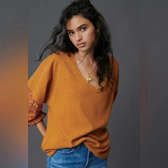 Anthropologie Rust Orange Boho Oversized Annette Top Blouse Size XS - Picture 3 of 9